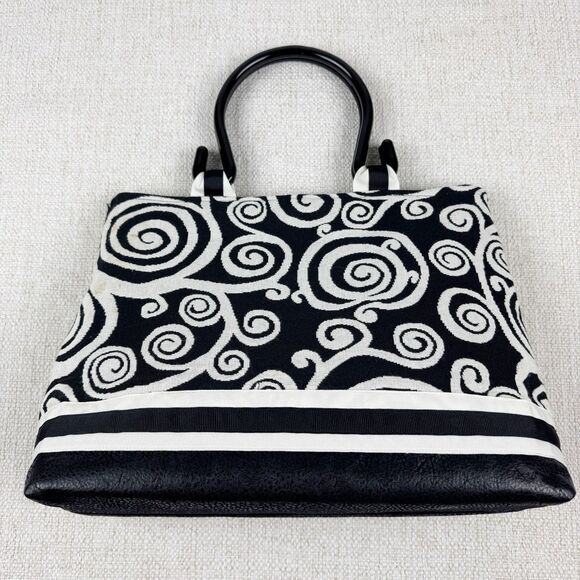 Pee Dee Bee Designes Bag Purse Black White Ribbon Detail 12”x 10” x 5” Handbag - Picture 6 of 13